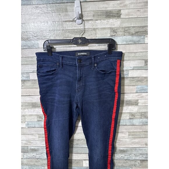 Women’s Express Denim Jeans Dark Wash Mid Rise Legging Stretch Size 12R - Picture 6 of 16